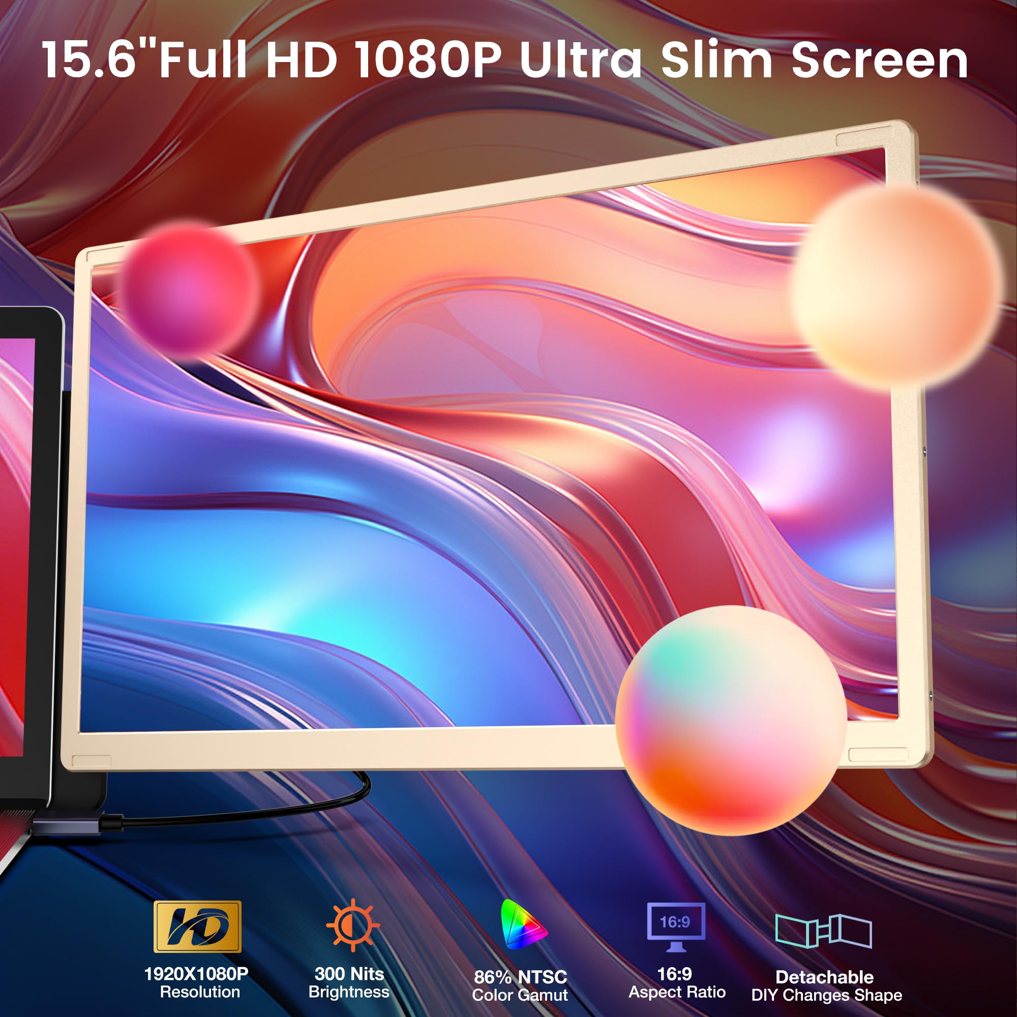15.6 Laptop Screen Extender, Portable Triple Monitor For Laptop With 86% Ntsc Ips Fhd 1080P Display, Detachable Monitor Extender